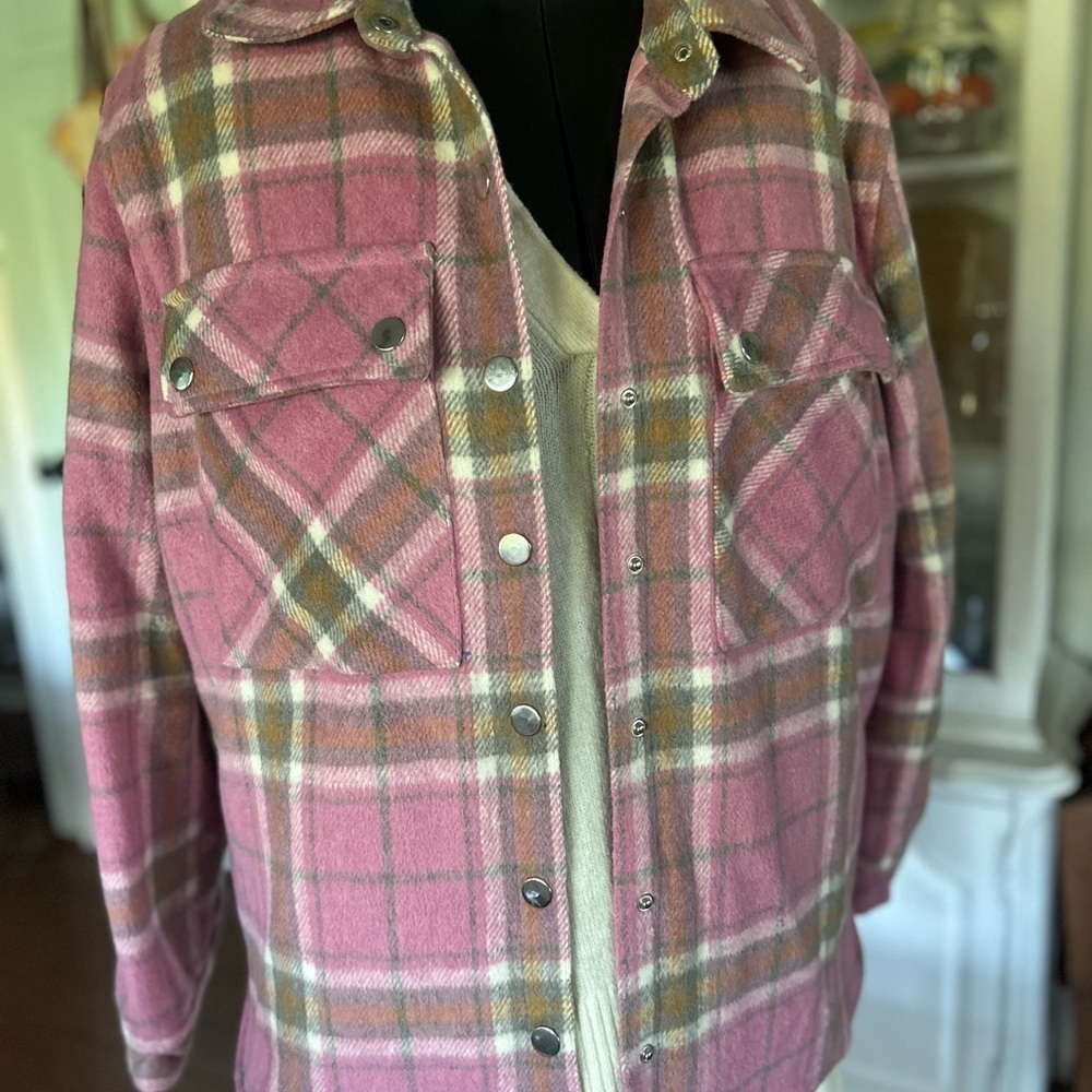 Better Be Pink Plaid Button-Up Shirt Jacket